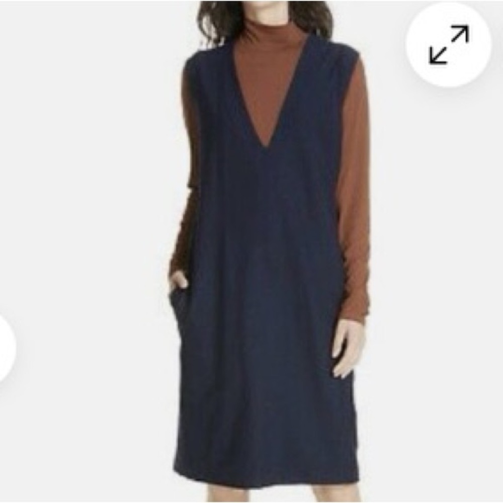 NWT Eileen Fisher Midnight Deep V-Neck Crepe Dress L
